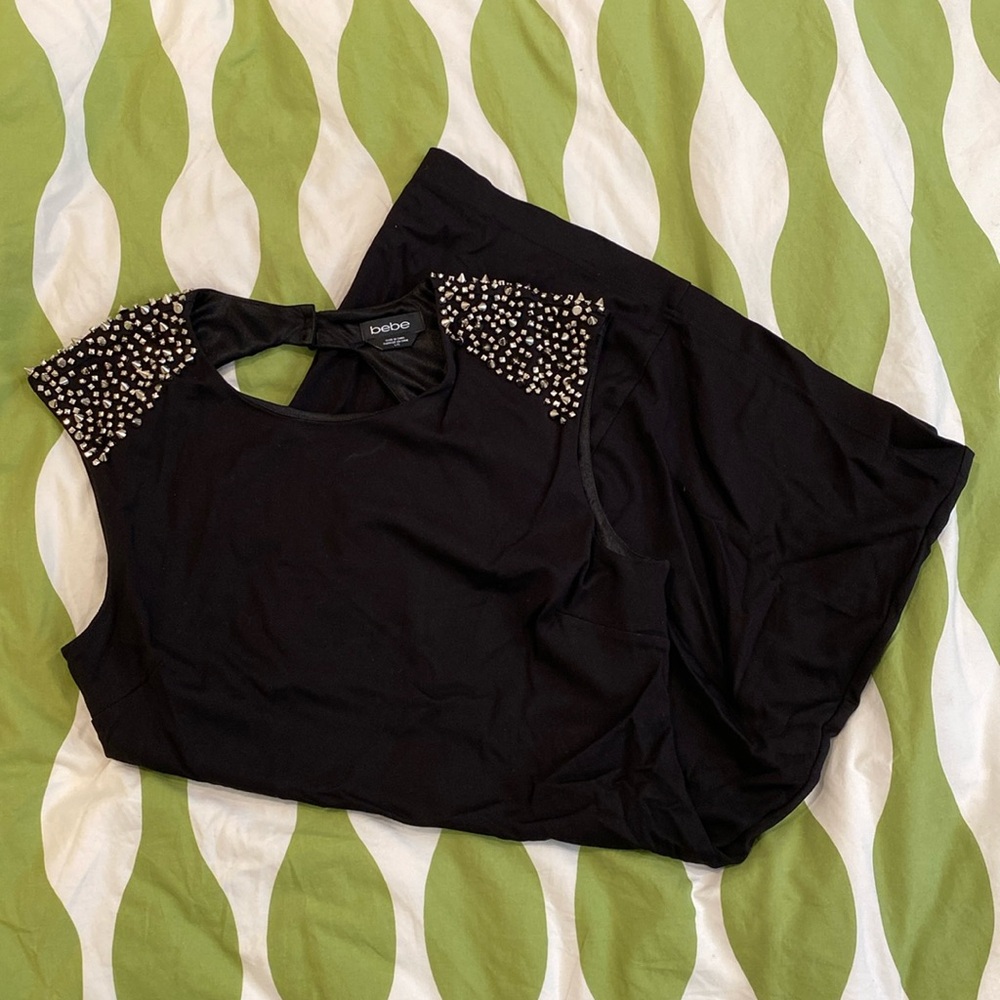 bebe Black Mini Dress with Studded Shoulders